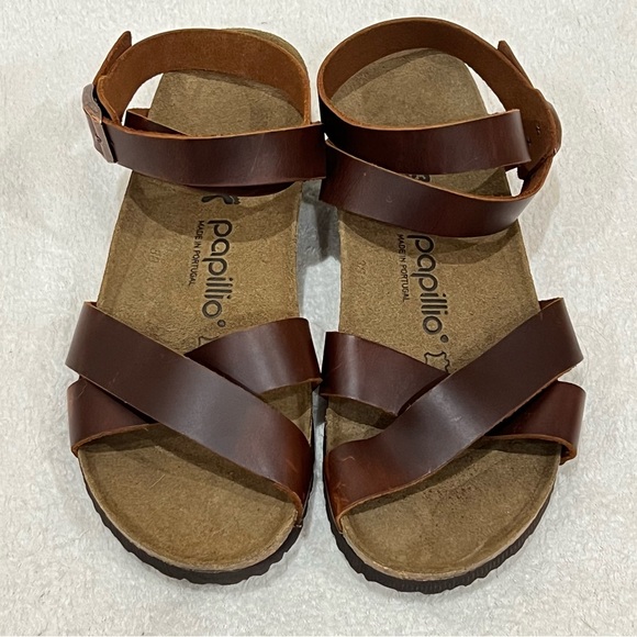 Papillio By BIRKENSTOCK Lola Leather Wedge Sandal Women EU 38 Cognac Brown - Picture 12 of 16